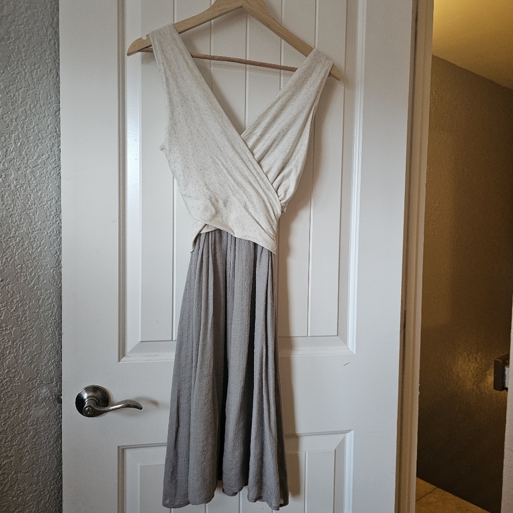 Anthropologie Amadi Lola Midi Dress Gray Ivory Wrap Knit Size Small